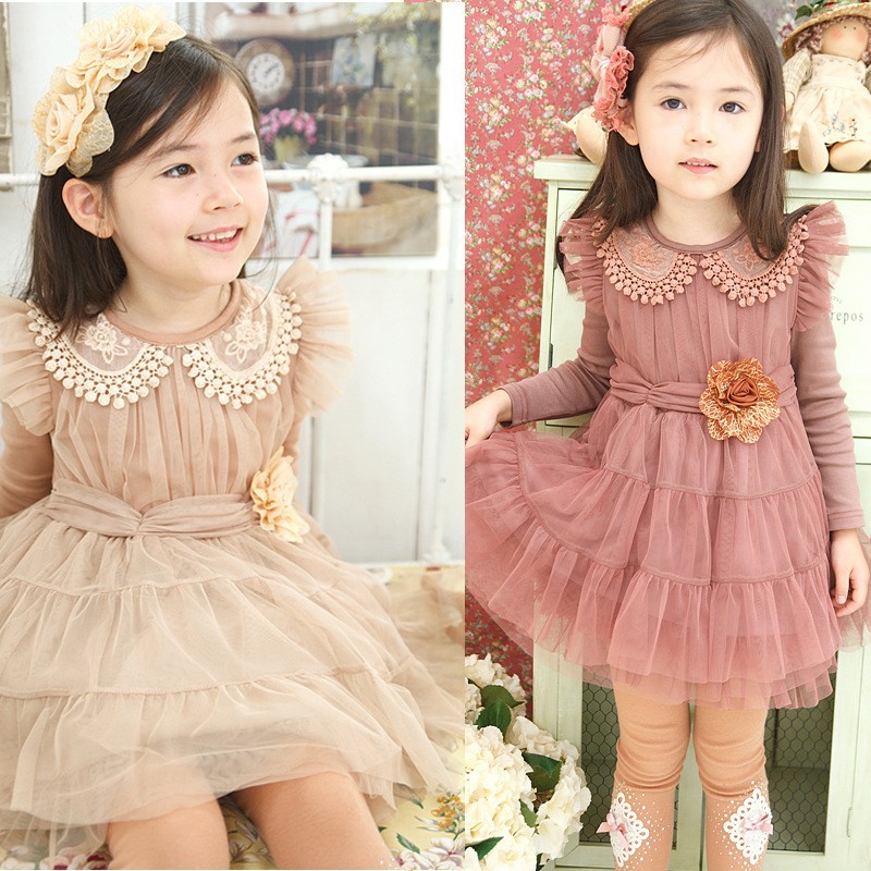 Pink lace little girls spring dresses Pink lace little girls spring