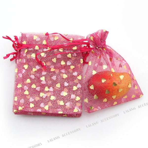100x New Plum with Heart Organza Pouch Gift Bags Wedding Favor 100 120mm 