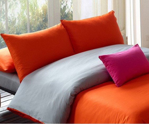 Solid Bedding Set Orange Gray Duvet Set Twin Queen King Size