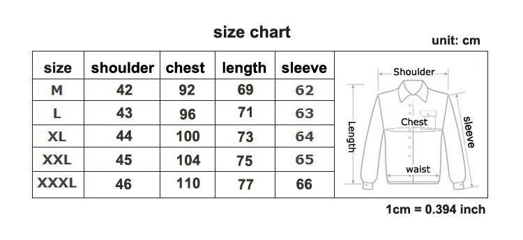 Slim Fit Shirt Size Chart
