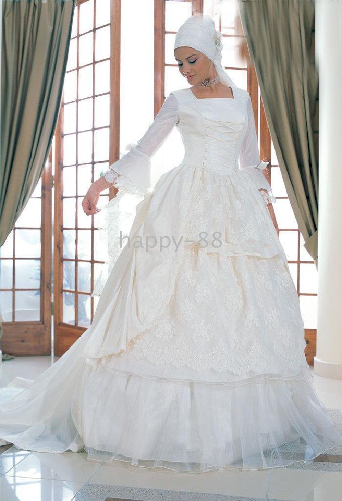 Wholesale bridal clothes white Brand new Long Sleeve Floor length Satin 