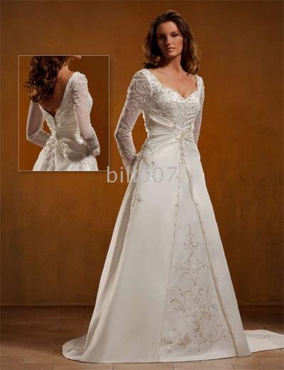 Buy Long Sleeve Wedding Dresses Court Train Satin Euro Style White Wedding