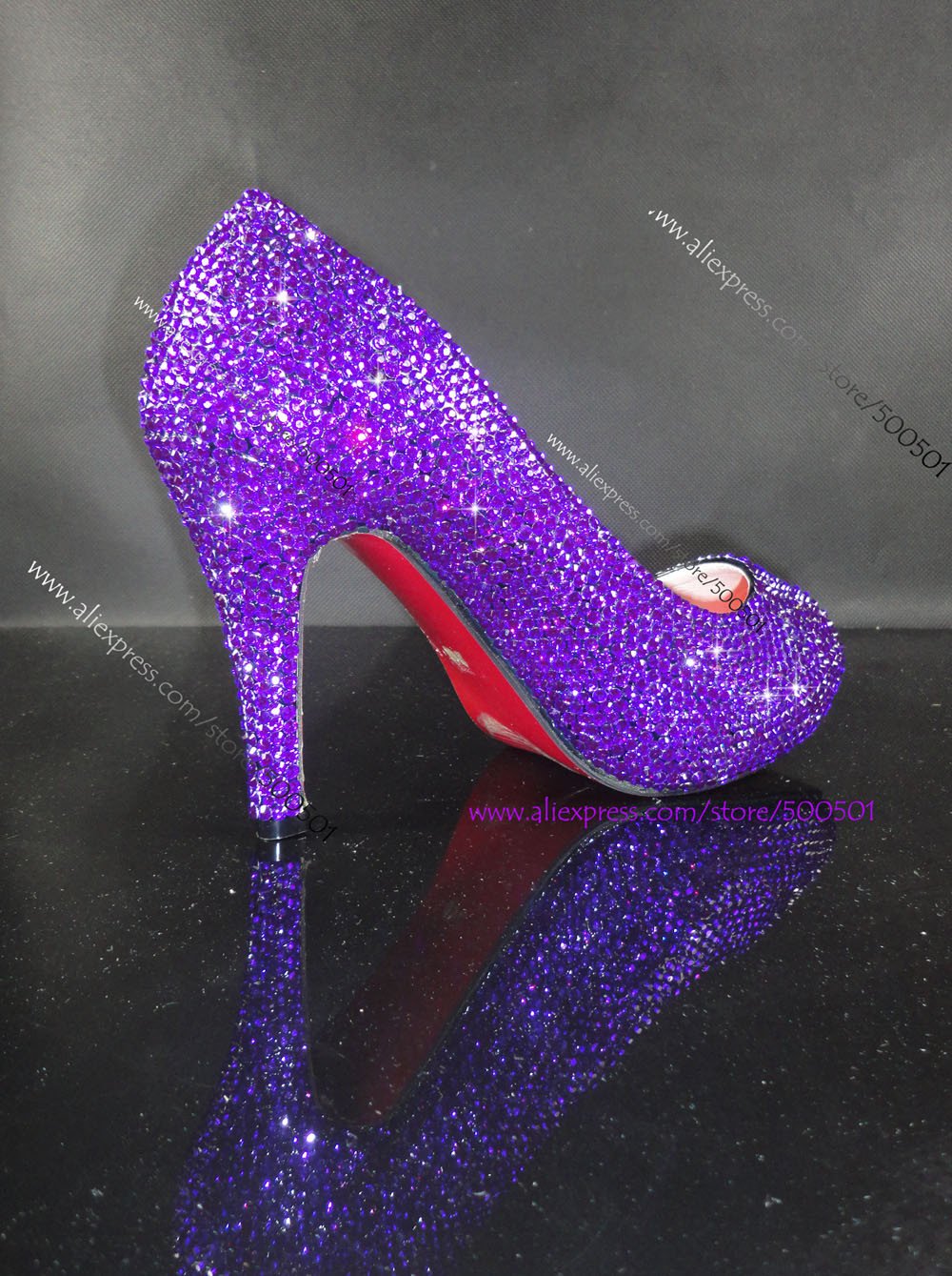 4 inches Low Heel purple red bottoms peep toe wedding shoes-in ...