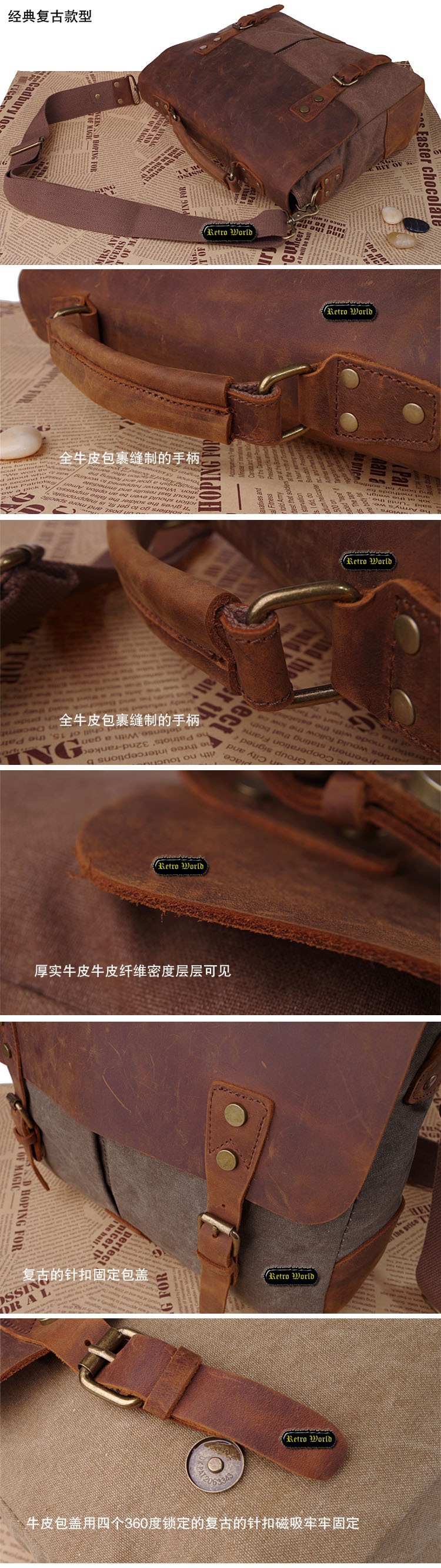 Men's Retro Vintage Shoulder Messenger Distressed Genuine Crazy