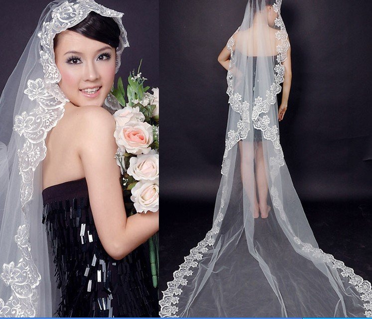 Free Shipping Wedding VeilBridal Veil Lace long Wedding Veil