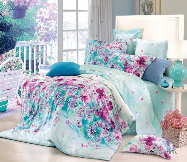 blue floral cotton queen size 4pc bedding duvet covers teen bedding ...