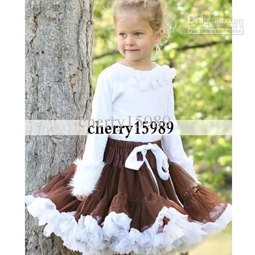 knee length skirts for girls. Wholesale Brown with white frill girls skirts, petticoat skirt knee length skirts,girl dresses