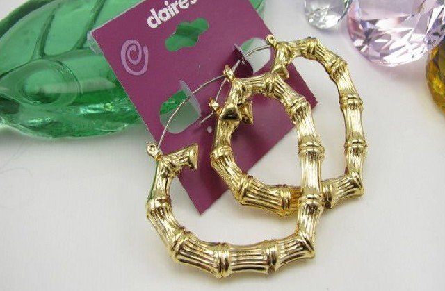 gold hoops with name. Bamboo style name hoop