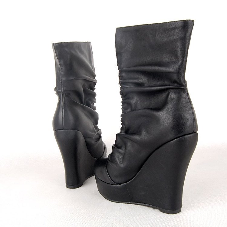 black high heel wedge boots