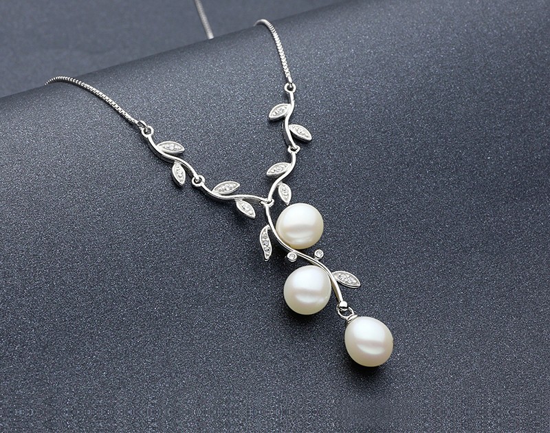 Genuine Natural Pearl Necklace 100% pure sterling silver Luxury fine jewelry with 3pcs AAA grade pearls anniversary gift XL1022