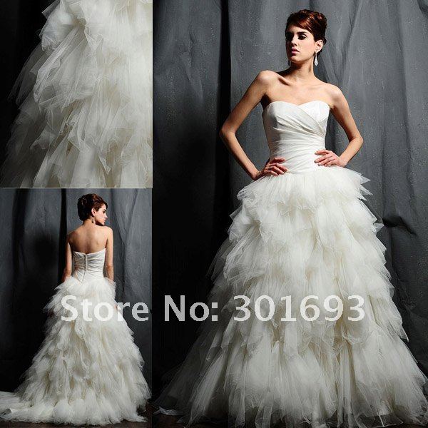 Free Shipping OW1216 Ball Gown Feather Like Tulle Wedding Dresses
