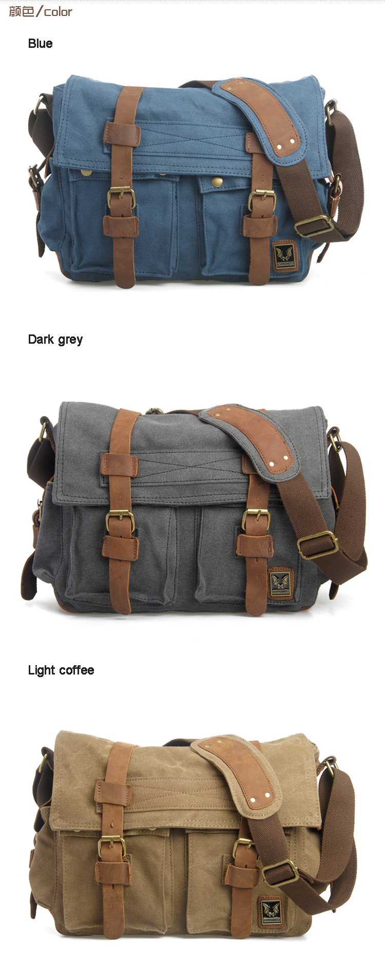 Men's Vintage Canvas Leather School Military Shoulder Bag Messenger