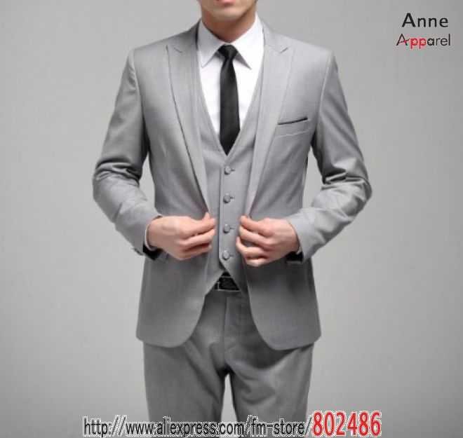  suit wedding suit business suit silver gray Slim Luxury Dress Suit sets 