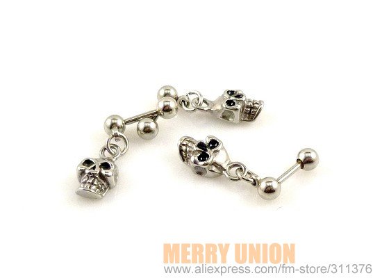 16g~1.2mm 316L Surgical Steel Skull Styles Dangle Barbell Rings Ear Piercing 