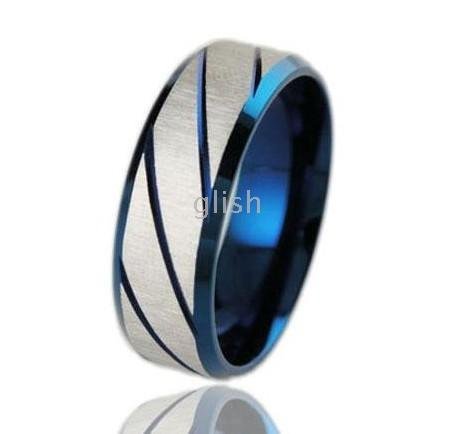 7mm Titanium Steel Men's Ring Blue Rings Wedding Band Men's Jewelry NO ...