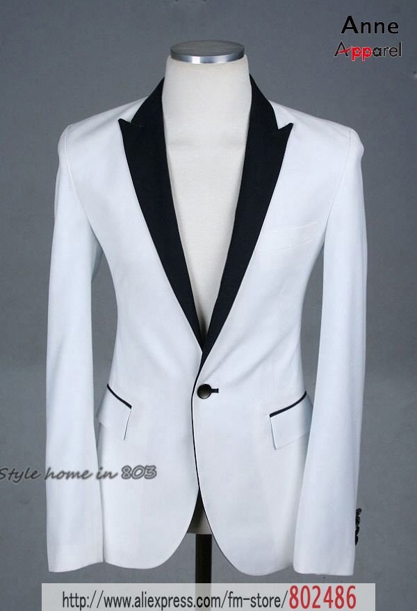 2011 NEW Men 39s dress suit Slim Sexy Top Designed White suit Black collar 