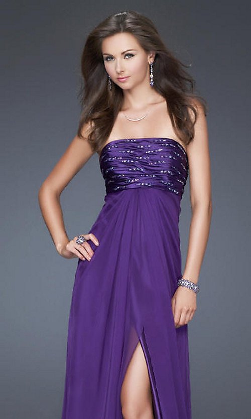 Wholesale Purple Empire Strapless Square gown Drape skirt Teen Prom Poly 