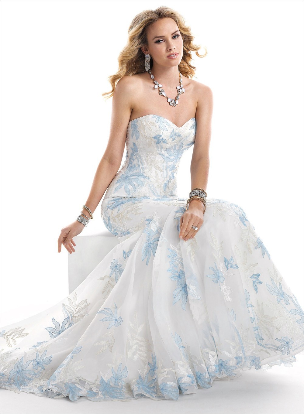 White And Royal Blue Wedding Dresses