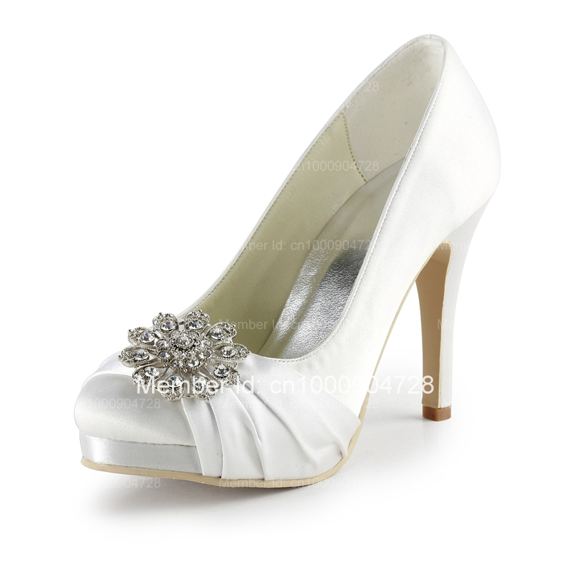 Ivory Satin High Stiletto Heel Closed Toes Pumps Wedding Bridal Shoes ...
