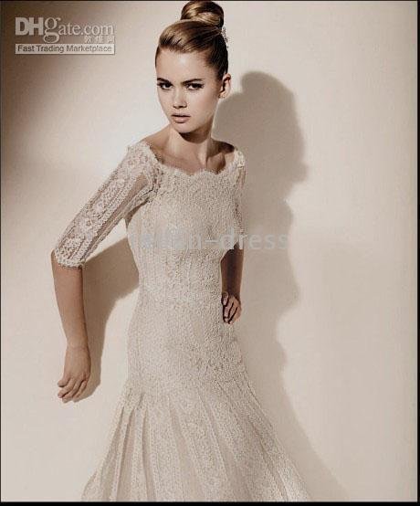 Wholesale 2010 new style princess lace Long Sleeve wedding dress with a long