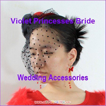 Wedding Netting Veils Bridal Hat Veil Hairpin Mini Hat Red Flannelette Yarn