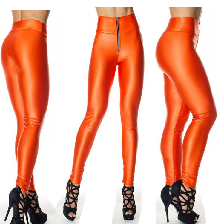 Hot Ladies American High Waist Disco Neon Shiny Wet Look Zipped Pants Leggings Ebay 6132