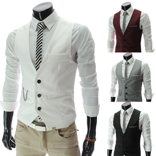 2014 new men\'s multi-colored V-neck Slim men vest ...