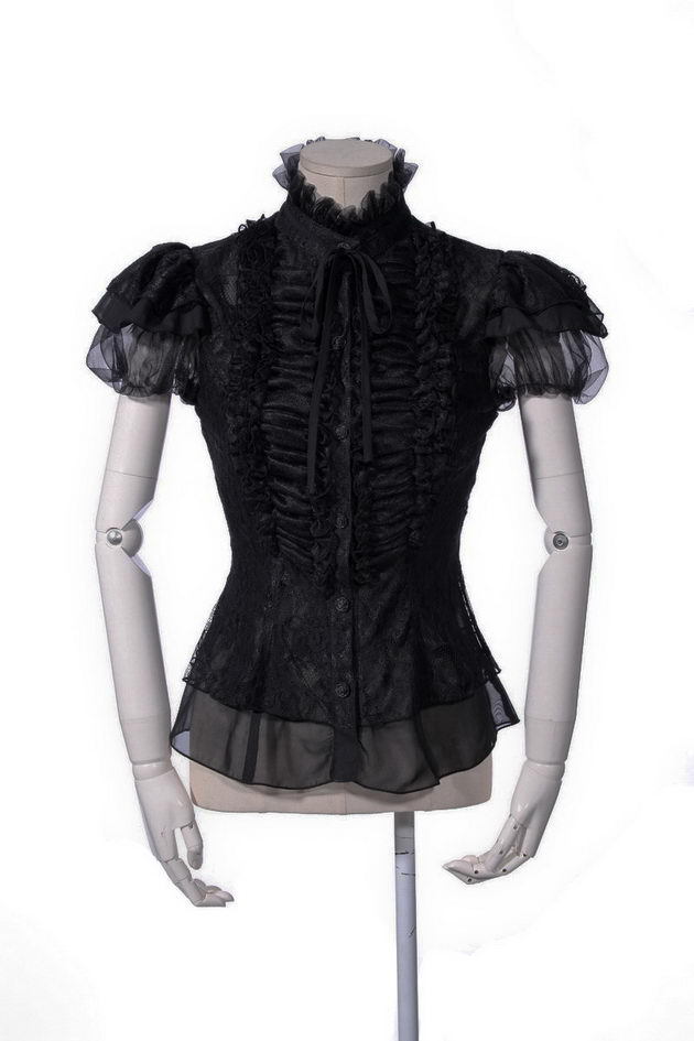RQ-BL Gothic Lolita Short Sleeves blouse Stand ruf...