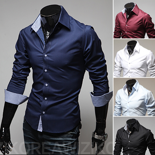 2014 men\'s fashion shirt men solid color shirts Au...