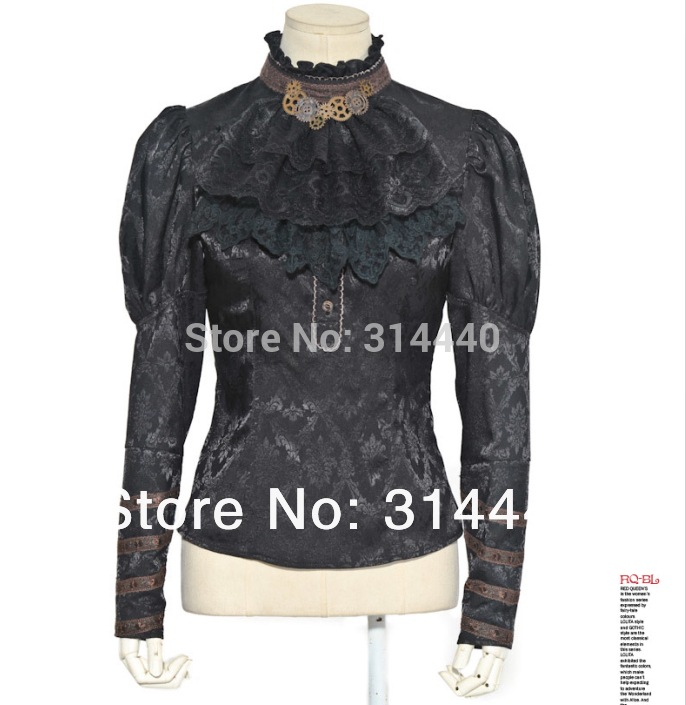 RQ-BL Women Steampunk Jacquard Blouse long sleeves...