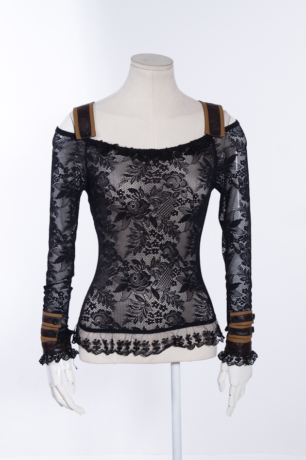 RQ-BL Women Steampunk shirt Flora Lace Sheer Blous...