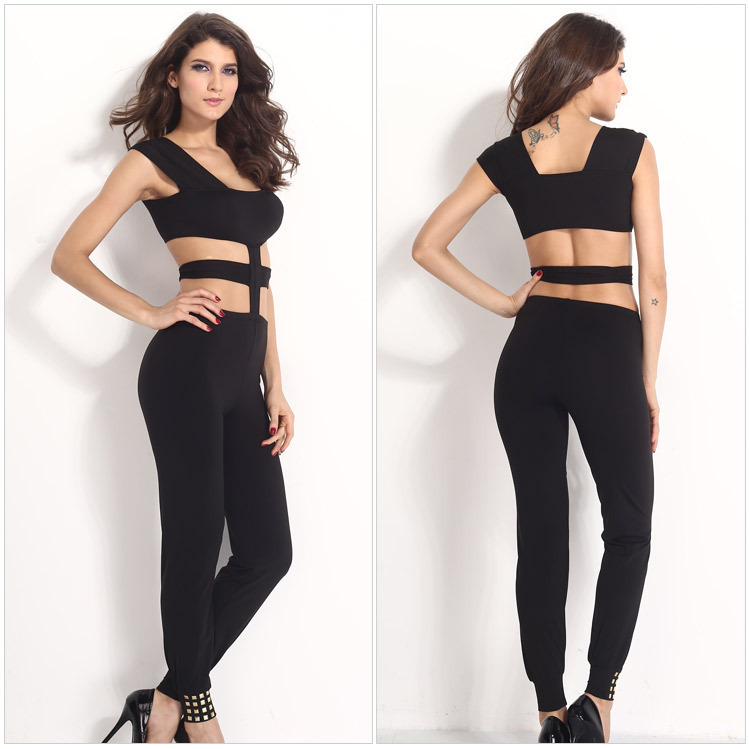 2015 New High Skinny Hollow Out Overalls Capris Sleeveless Asymmetrical Yards Jumpsuit Trousers Casual Pants Fashion Ad5926 