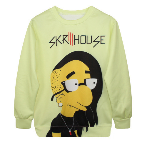 2015 Freeshipping Limited Yellow Character Pullovers Sweatshirt Thin Digital 3d Printing Loose Cartoon Simpson G126