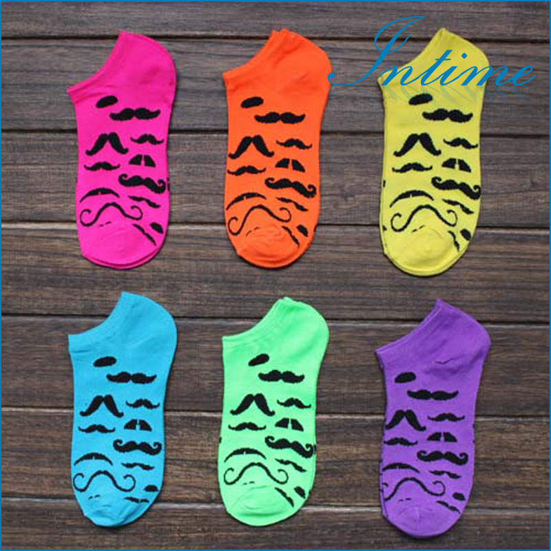 6prs/lot Colorful moustache women socks Candy colo...