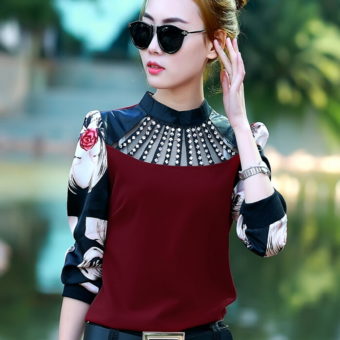 2015 new Spring fashion women shirts blouses long ...