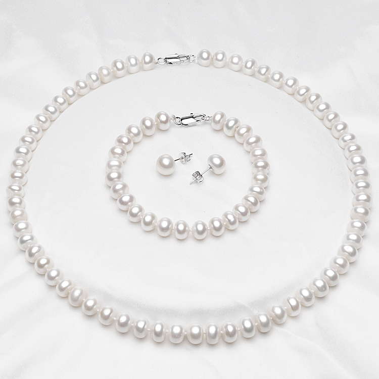 Feige Natural Freshwater Pearl Jewelry Sets 7-8mm ...
