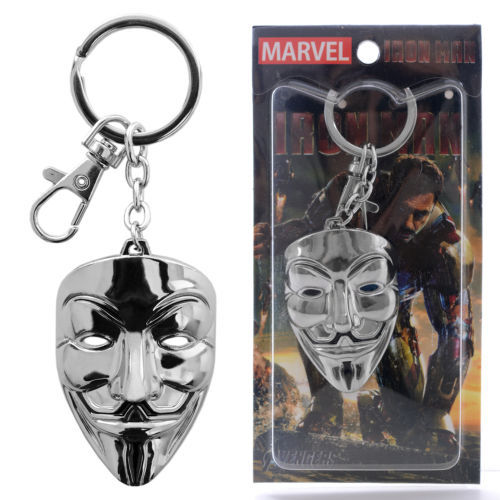 Portable V For Vendetta Alloy Silver Mask Purse Bag Keyring Finder Key Chain 4\'\' Free Shipping #LN