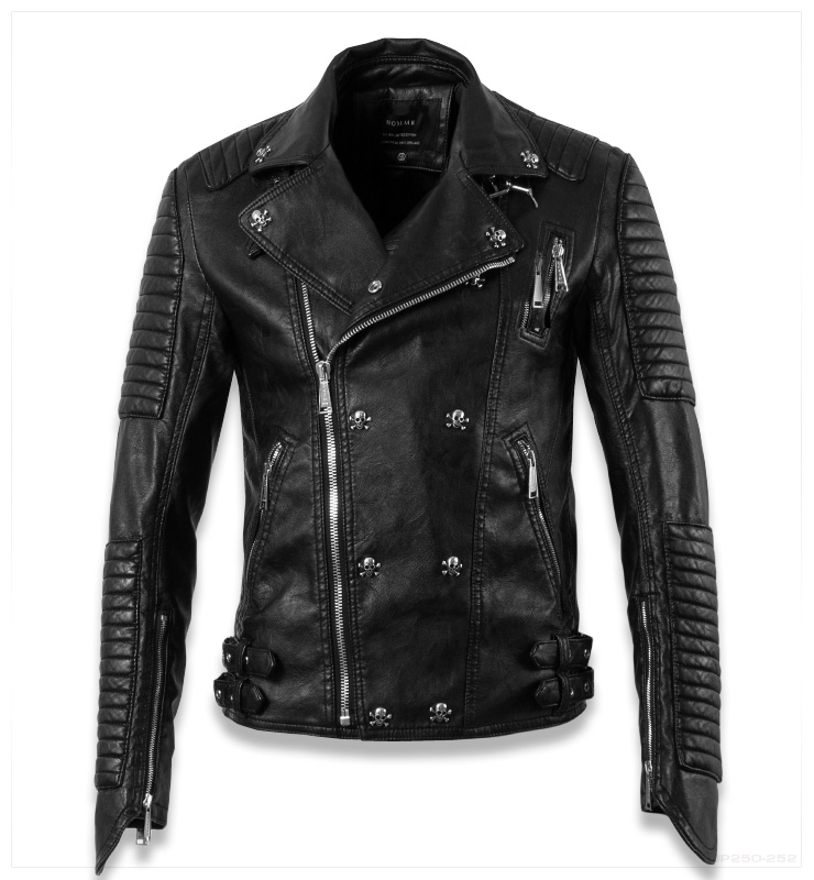 Men Leather Jacket Sleeved Top Kalipi Alloy Skelet...