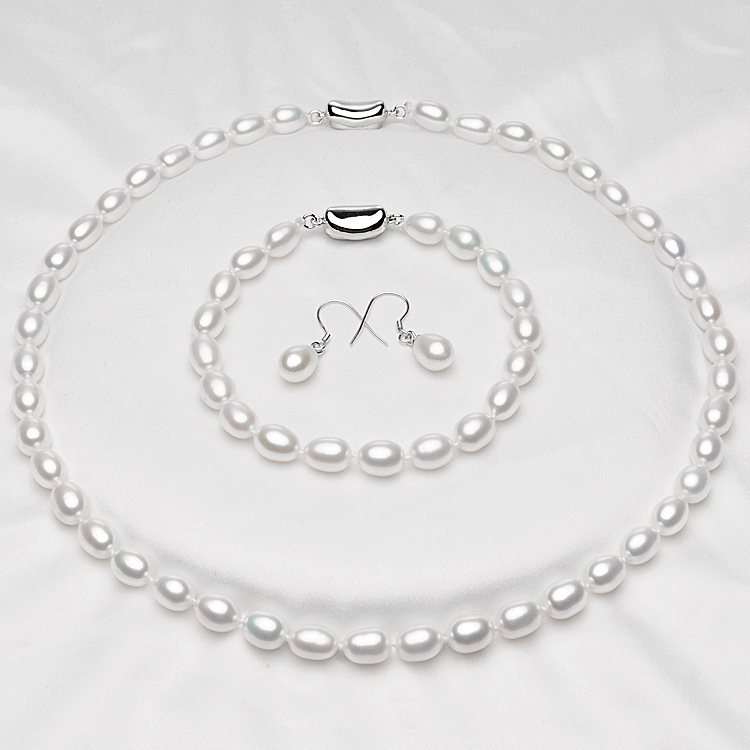 Fine Jewelry Natural Pearl Jewelry Sets 7-8mm Whi...