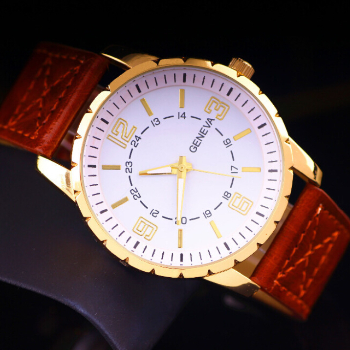 New Geneva watches men watches gold watch big dial...