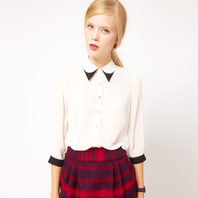 Double Collar Brief White Blouses