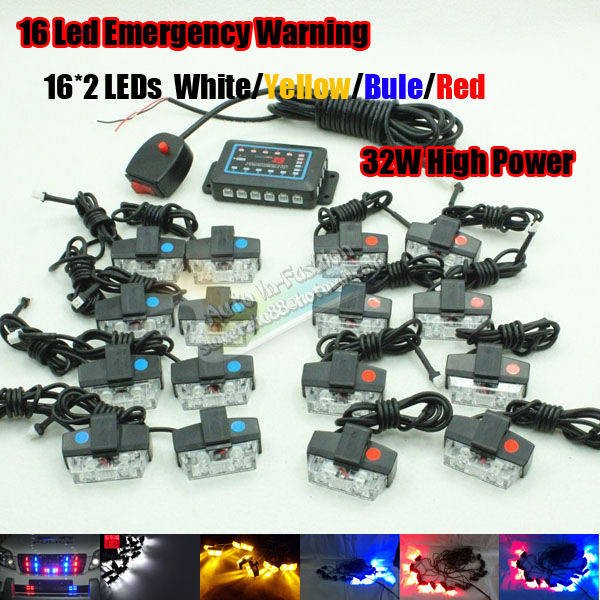Free Shipping!!Red Blue Amber White 16x 2 LED Flas...