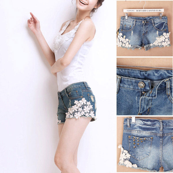 2014 Ver .2 Fashion Women Lace Flower Skinny Jean ...