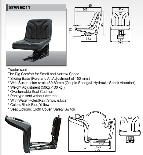 STAR GC11; Tractor seat The Big Comfort for Small and Narrow Space Sliding 