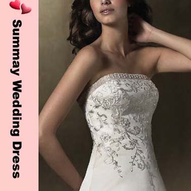 Column Style With Embroidery Wedding Dress