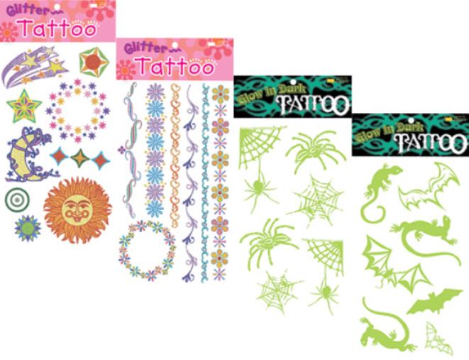 We offer different kinds of tattoo: 4C printed tattoo Glow in the dark 