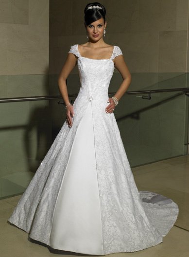 With the A-Line style and embroidery in a wedding dress.