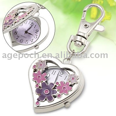Flowers Purple Love Heart Key Chain Ring Time Watch