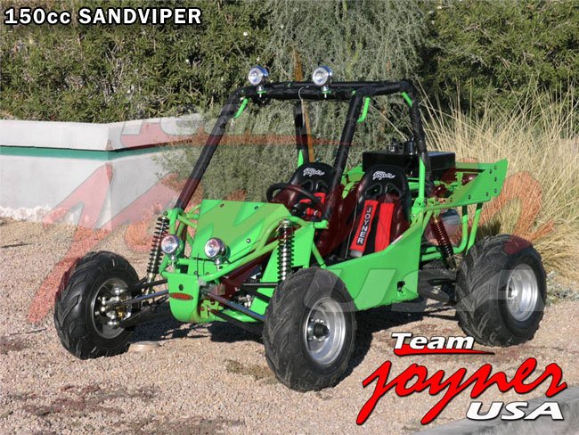 The Joyner 150 Sand Viper is a Mini sized dune buggy with a the full sized The Joyner 150 Sand Viper is a Mini sized dune buggy with a the full sized