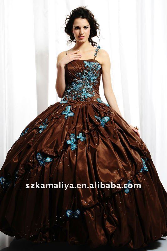 2011One_Shoulder_Brown_Quinceanera_Dress